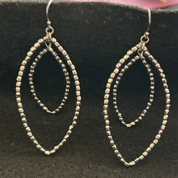 Stella & Dot | Silver Pavé Double Pointed Oval Chandelier Earrings Retired - Picture 2 of 4